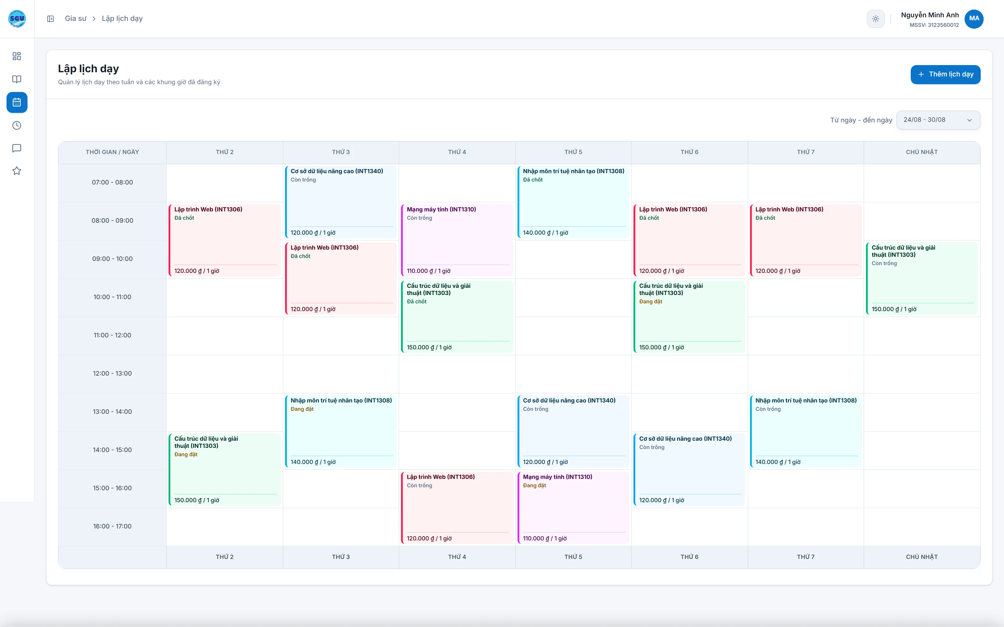 SGU PeerLearn Weekly Schedule Matrix